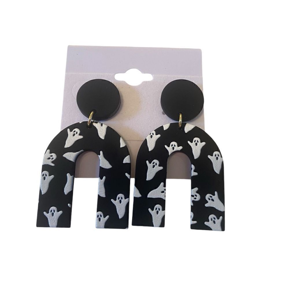 Polymer Clay B&W Tissue Ghost Dangle Earrings.